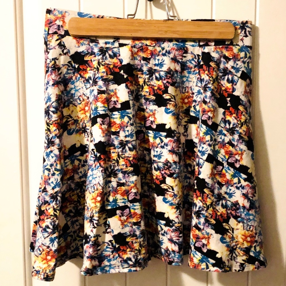 Floral and checkered Skater Skirt
